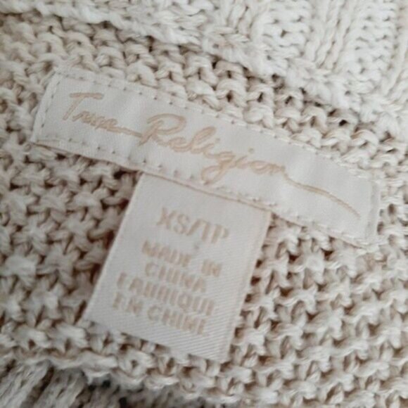 TRUE RELIGION Sweater Crewneck Cable Linen Blend Sz XS - Picture 9 of 11